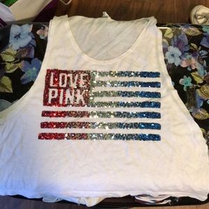 Red white and blue sequin PINK tank cutout